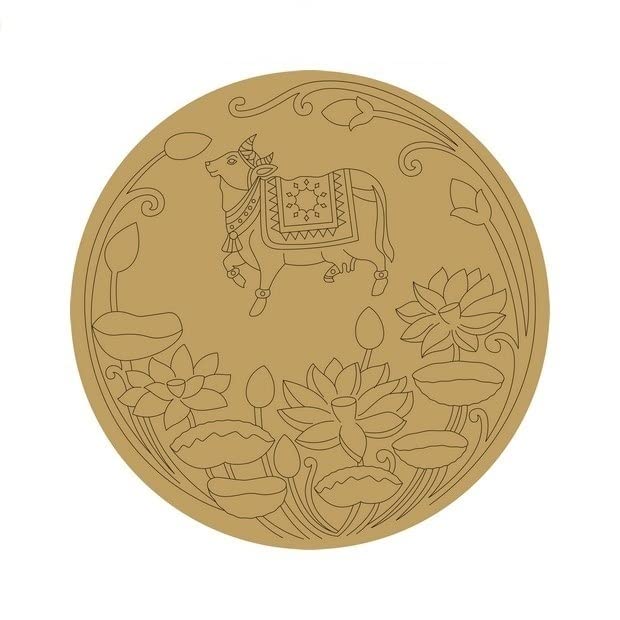 ParaShi Crafts Pre Marked MDF Base Cow and Flowers Art Cutout for Crafts Work Home 4 MM Thickness, Room Decor Laser Cut Artistic DIY Work Art and Craft (12 x 12 Inch) - ParaShi Crafts